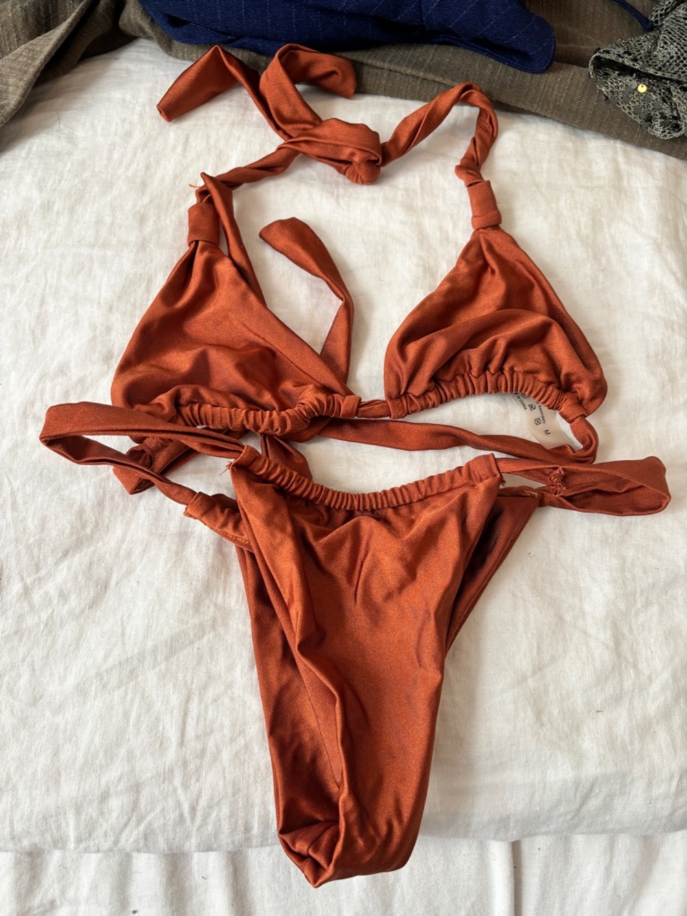 Rust Orange Tie-Back Triangle Bikini Set